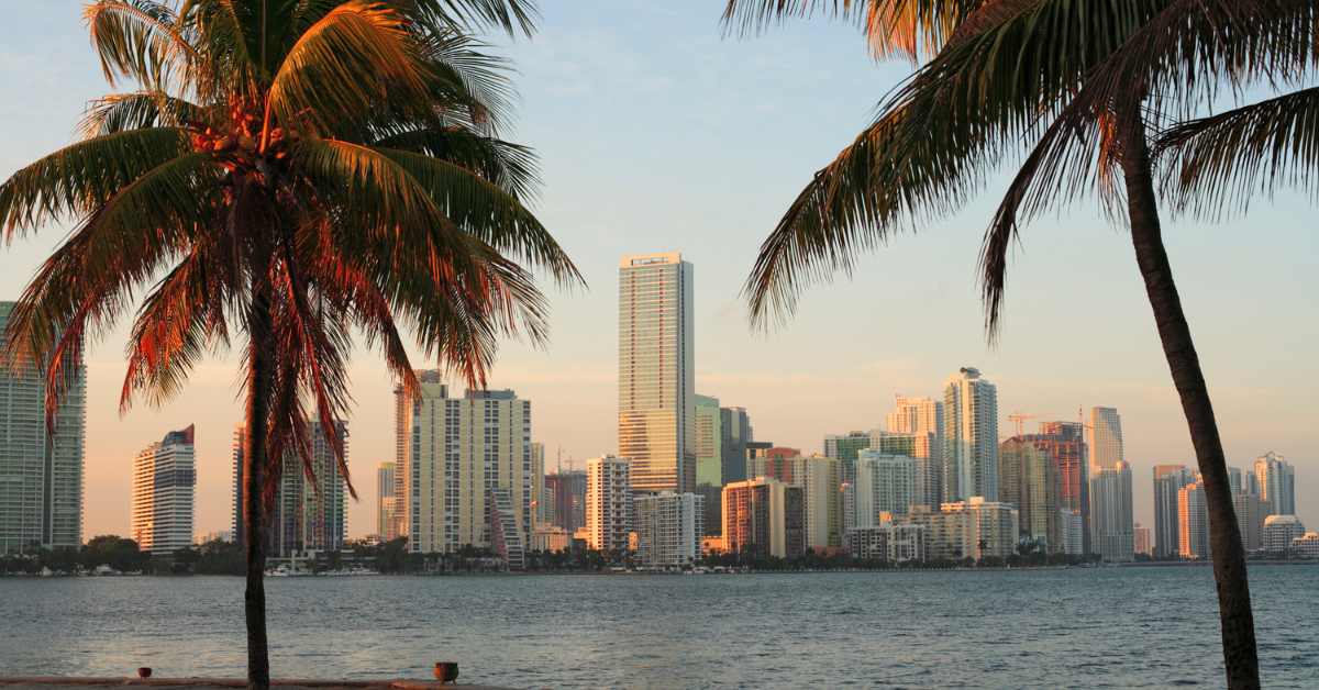 Skyline of Miami Beach in Florida.